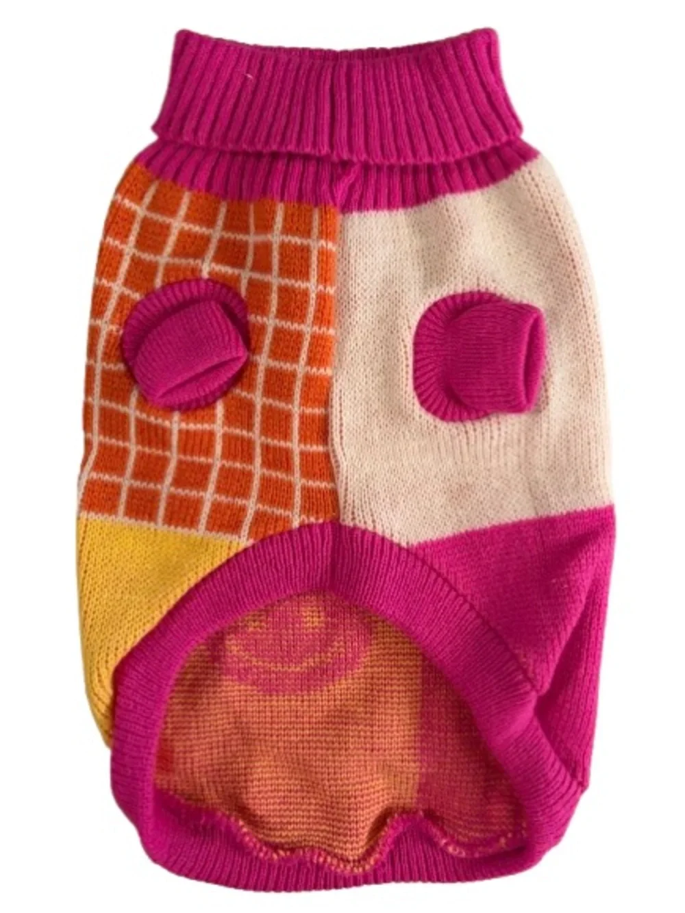Pet Life Dog Sweater Size M Pink, Orange, Yellow Colorblock Smiley Face Kitschy